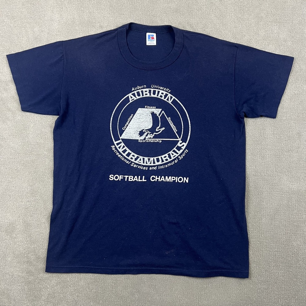 Russell Athletic T Shirt Mens Large Navy Auburn University Softball Champion 80s